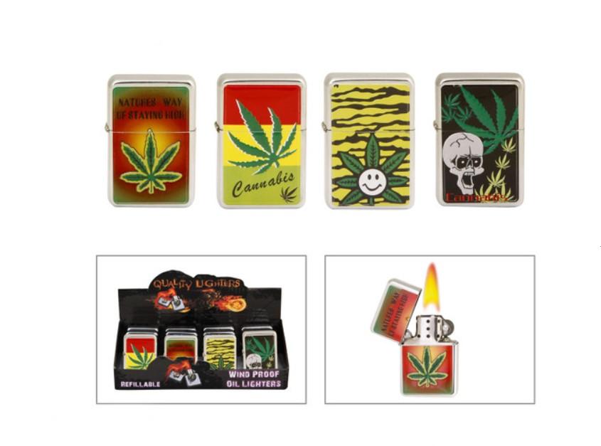 Angel Benzines öngyújtó króm - színes cannabis mintás - Egész tálca - 4 db